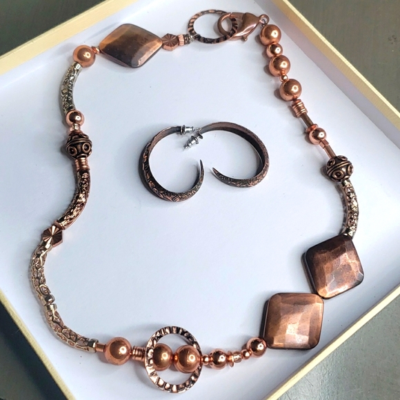 Sold Copper necklace with copper earrings set statement peice unique flowers - Picture 2 of 6